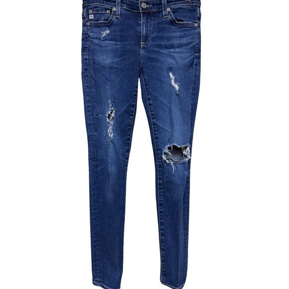 AG Adriano Goldschmied Women's Jeans Legging Super Skinny Ankle Distressed 25R - Picture 1 of 11